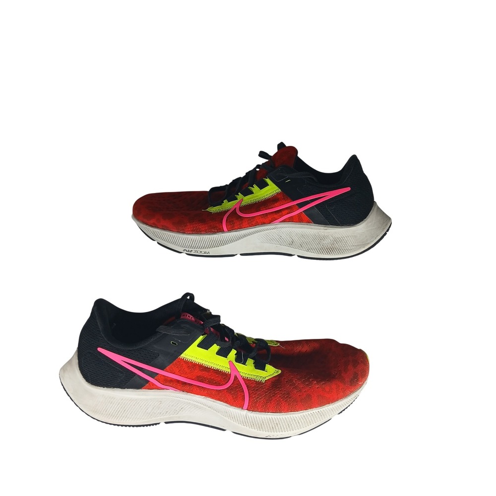 Nike Air Zoom Pegasus 38 9.5 Red Black Running Sneaker DM8061-600 Neon Athletic